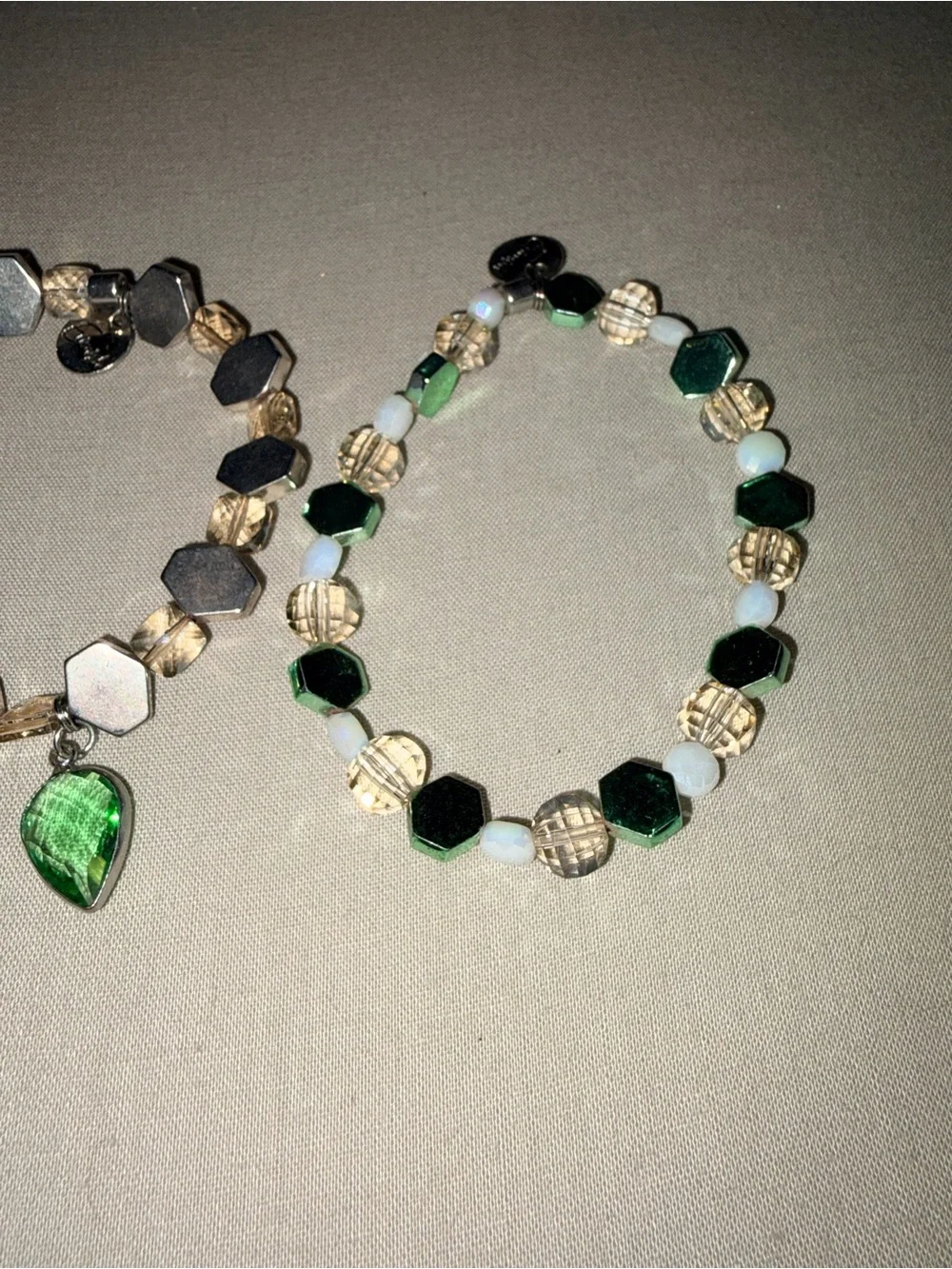 Vintage-Inspired Green & Silver Beaded Erimish Bracelet Set